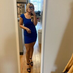 Teeze Me Blue Sheath Mini Dress with Cap Sleeves